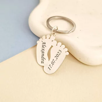 Személyre szabott kulcstartó - Gyermek lábnyom - 925 Ezüst lábmodell - Inox acélgyűrű