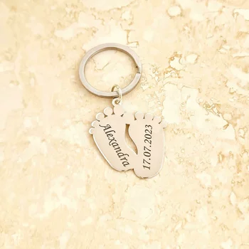 Személyre szabott kulcstartó - Gyermek lábnyom - 925 Ezüst lábmodell - Inox acélgyűrű