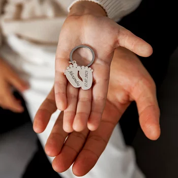 Személyre szabott kulcstartó - Gyermek lábnyom - 925 Ezüst lábmodell - Inox acélgyűrű