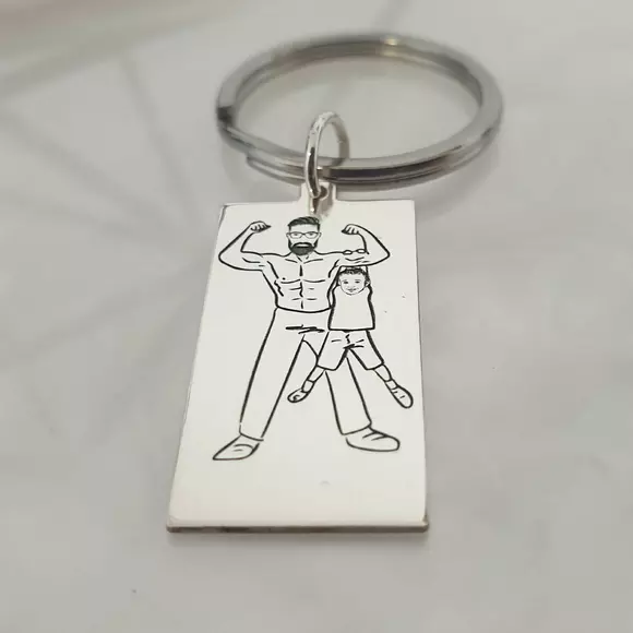 Személyre szabott kulcstartó - Super Dad - Ezüst 925 - rozsdamentes acél gyűrű