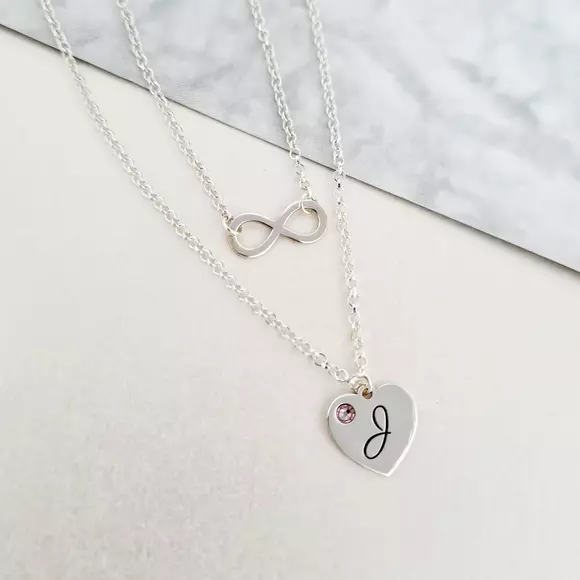Ezüst Szív és Végtelen Nyaklánc Swarovski kristállyal - 2 rétegű