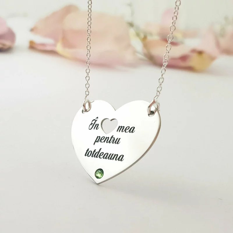Személyre szabott lánc - A szívemben örökké - Ezüst 925 - Swarovski kristály