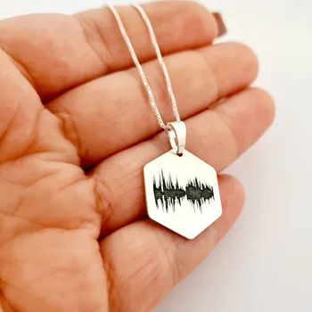 Ezüst Egységes Hatszögű Hangminta Nyaklánc