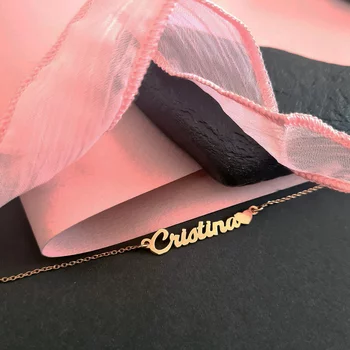 Személyre szabott lánc névvel és szív szimbólummal - Elegáns betűtípus - Ezüst 925 18K Rose Gold bevonattal