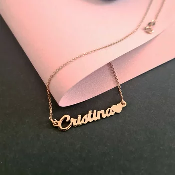 Személyre szabott lánc névvel és szív szimbólummal - Elegáns betűtípus - Ezüst 925 18K Rose Gold bevonattal