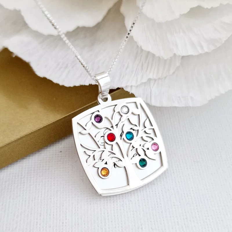 Ezüst Egymást Átfedő Életfa Nyaklánc Swarovski kristályokkal