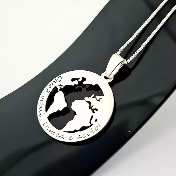 Személyre szabott lánc üzenettel - 2D Globe Pendant - 925 ezüst