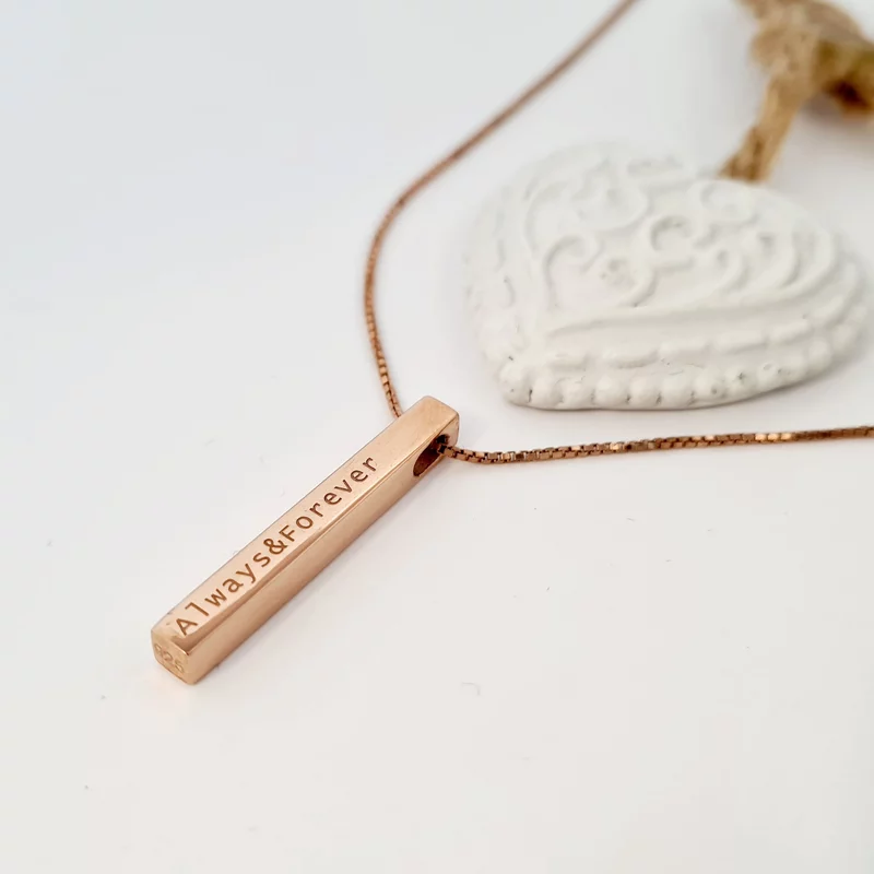 Személyre szabott tömör ezüst teljes rúd medállánc - 925 ezüstözött 18 karátos rózsaszín arannyal