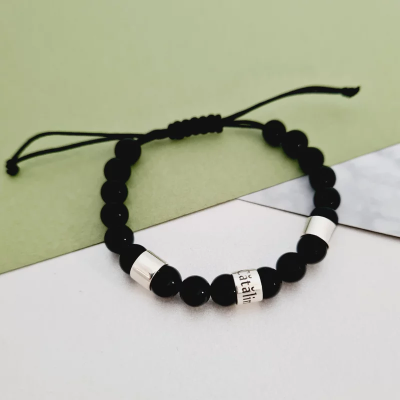 Féldrágakő Karkötő 3 Ezüst Hengerrel