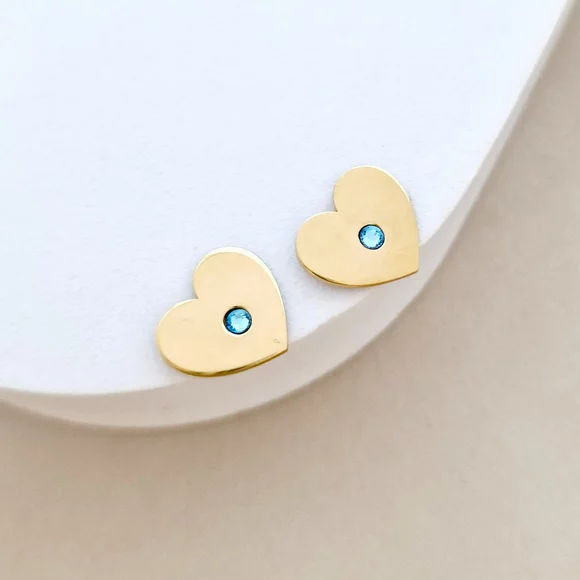 Szív Fülbevaló Swarovski Kristállyal - 925-ös Ezüst 18K Sárgaarany bevonattal