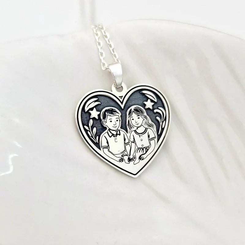 Szív Medálos Nyaklánc – Emlékeket őrző szív fiú és lány – 925 Sterling Ezüst - Forzatina Lánc