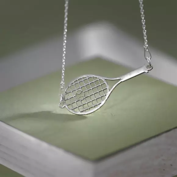Teniszütő Nyaklánc - 925 Sterling Ezüst Név - Körkapocs