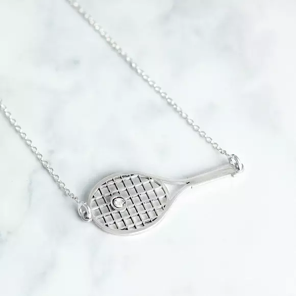 Teniszütő Nyaklánc - 925 Sterling Ezüst - Swarovski Kristály - Körkapocs
