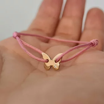 14K Pillangó Karkötő Gyémánttal és állítható zsinórral
