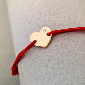 14K Szív Karkötő Gyémánttal és állítható zsinórral
