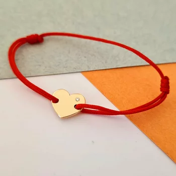 14K Szív Karkötő Gyémánttal és állítható zsinórral