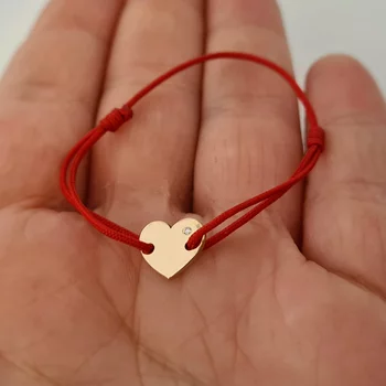 14K Szív Karkötő Gyémánttal és állítható zsinórral