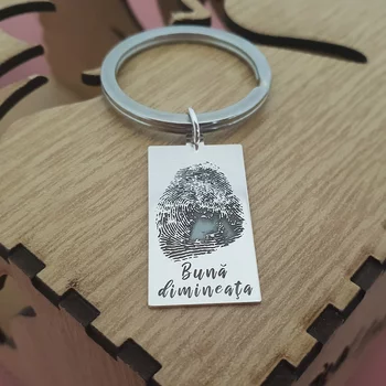 Ujjlenyomattal és üzenettel gravírozott kulcstartó lemez - Ezüst 925