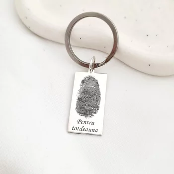 Ujjlenyomattal és üzenettel gravírozott kulcstartó lemez - Ezüst 925