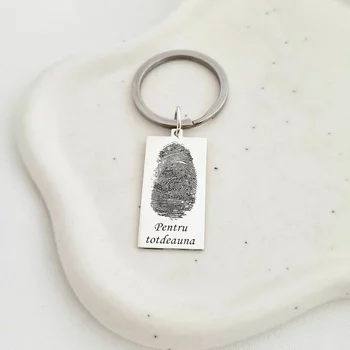 Ujjlenyomattal és üzenettel gravírozott kulcstartó lemez - Ezüst 925