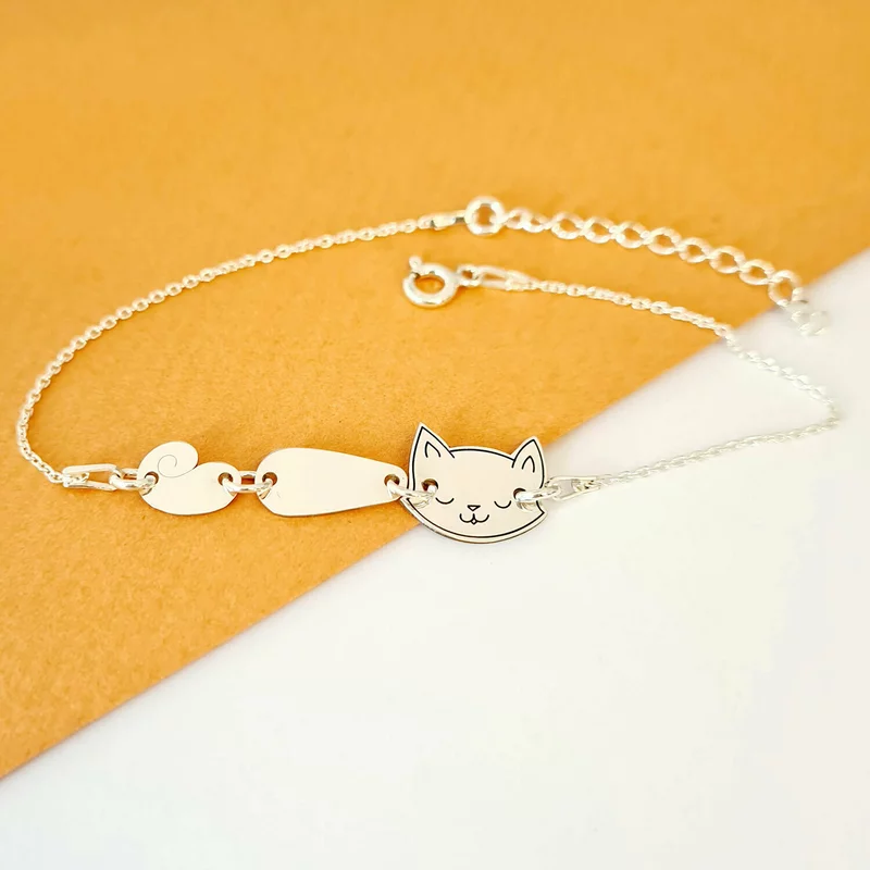 Ezüst - Fej, Test, Farok - Cica karkötő lánccal