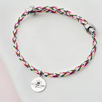 Vastag fonott zsinóros karkötő „Let Your Light Shine” felirattal – 925-ös ezüst