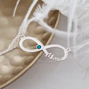 Végtelen Neves Nyaklánc - 1 Név - 925 Sterling Ezüst  Swarovski Kristály - Körkapocs