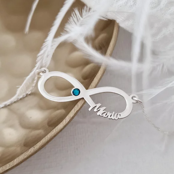 Végtelen Neves Nyaklánc - 1 Név - 925 Sterling Ezüst  Swarovski Kristály - Körkapocs