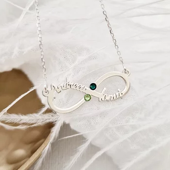 Végtelen Neves Nyaklánc - 2 Név - 925 Sterling Ezüst  Swarovski Kristály - Körkapocs
