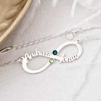 Végtelen Neves Nyaklánc - 2 Név - 925 Sterling Ezüst  Swarovski Kristály - Körkapocs