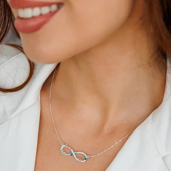 Végtelen Neves Nyaklánc - 3 Név - 925 Sterling Ezüst  Swarovski Kristály - Körkapocs