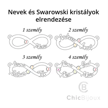 Végtelen Neves Nyaklánc - 4 Név - 925 Sterling Ezüst  Swarovski Kristály - Körkapocs
