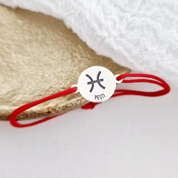 Zodiákus karkötő - Érme 10 mm - Ezüst 925 - Állítható zsinór, többféle színben