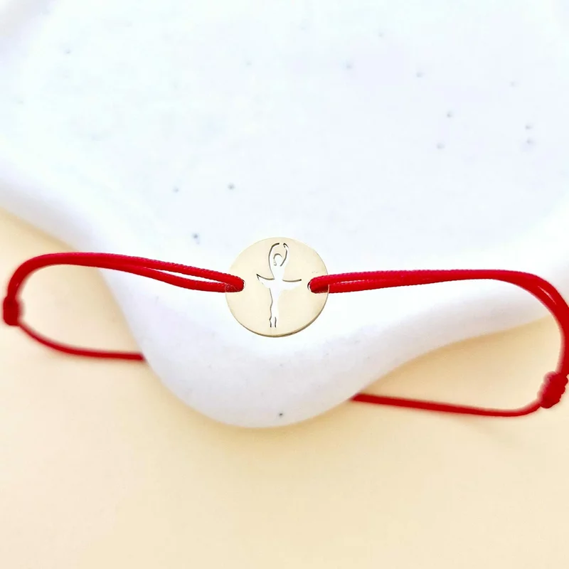 Bratara - Balerina decupata - Argint 925 placat cu Aur Galben 18K, snur reglabil picture - 3