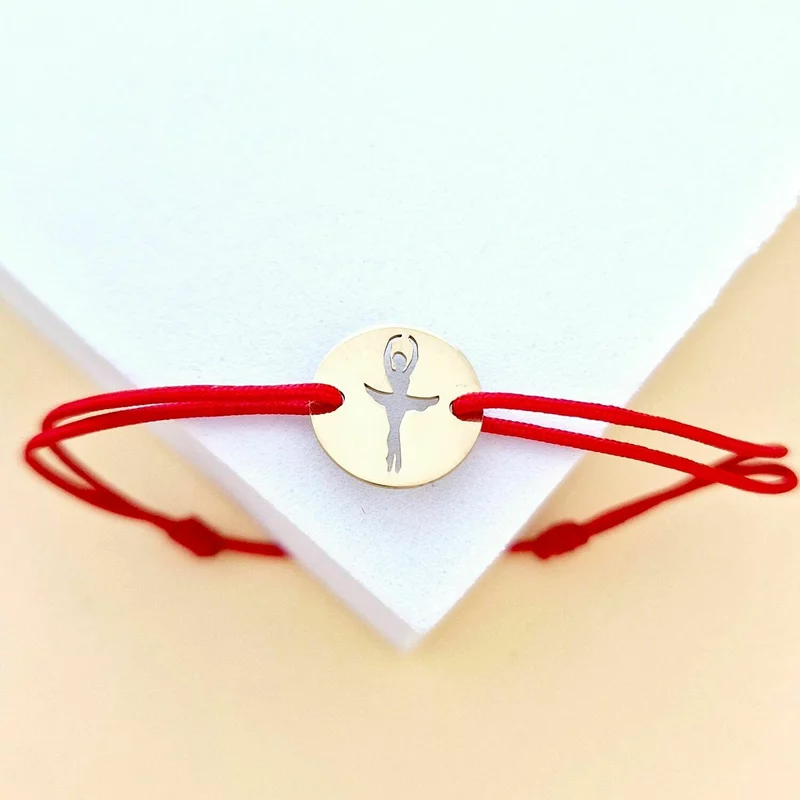 Bratara - Balerina decupata - Argint 925 placat cu Aur Galben 18K, snur reglabil picture - 2