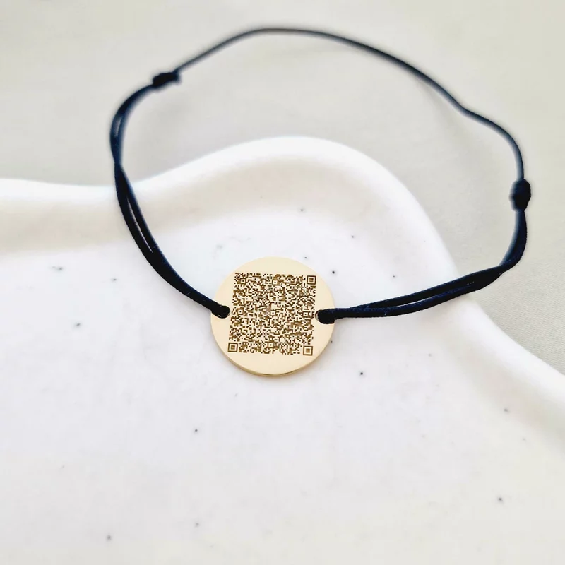 Bratara banut personalizata cu QR code - Argint 925 placat cu Aur Galben 18K  si snur reglabil, diverse culori picture - 3