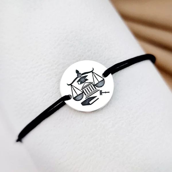 Bratara banut personalizata - simbol Justitie - Argint 925, snur reglabil diverse culori