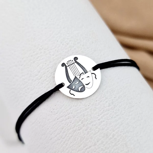 Bratara banut personalizata - simbol Teatru - Argint 925, snur reglabil diverse culori