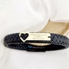 Bratara barbateasca - Inima si placuta personalizata - Aur Galben 9K - Piele lata impletita cu inchizatoare inox