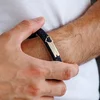 Bratara barbateasca - Inima si placuta personalizata - Aur Galben 9K - Piele lata impletita cu inchizatoare inox
