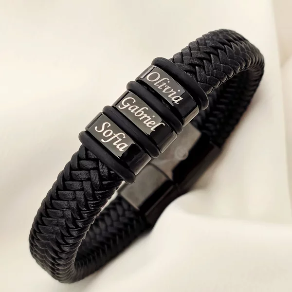 Bratara barbateasca Titan Core - Piele impletita groasa & Elemente personalizate - Otel Inoxidabil 316L