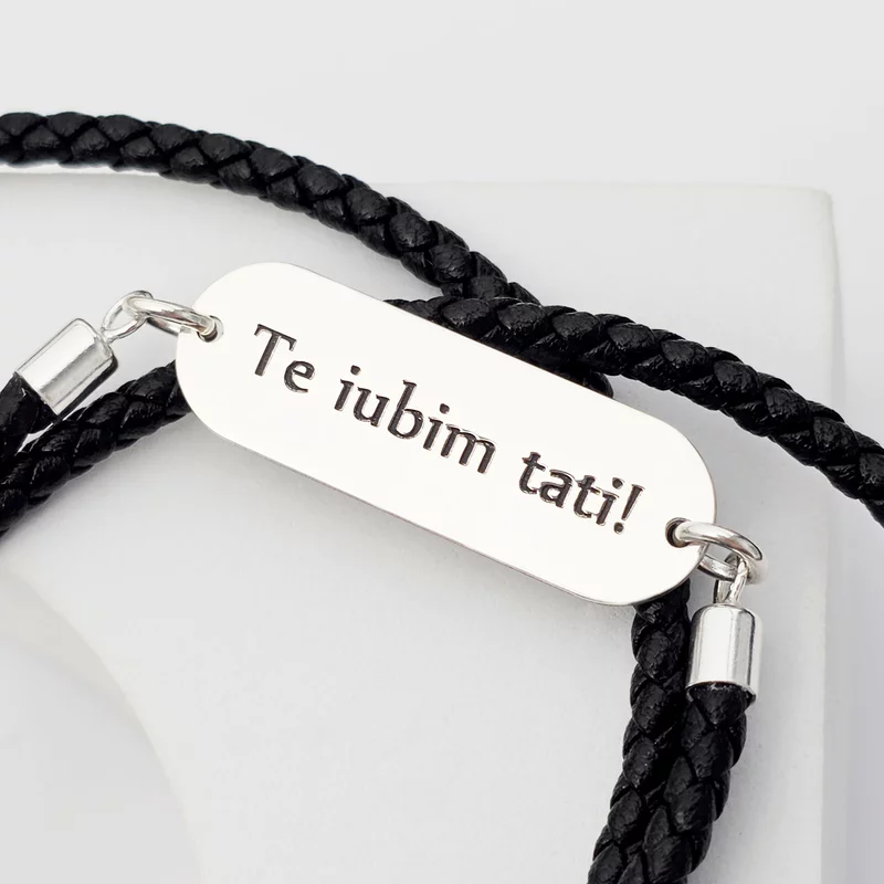 Bratara barbati - Placuta din Argint 925 personalizata - 3 straturi de piele impletita - inchizatoare carabina picture - 3