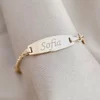 Bratara bebe - Placuta cu nume - Fluturas colorat si lantisor - Argint 925 placat cu Aur Galben 18K