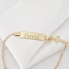 Bratara bebe - Placuta cu nume - Simbol cruciulita si lantisor - Argint 925 placat cu Aur Galben 18K