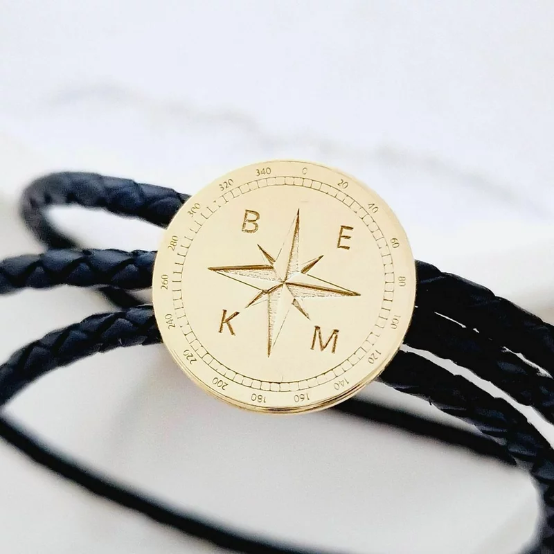 Bratara Busola Personalizata – Argint 925 Placat cu Aur 18K si Piele Naturala Impletita picture - 2