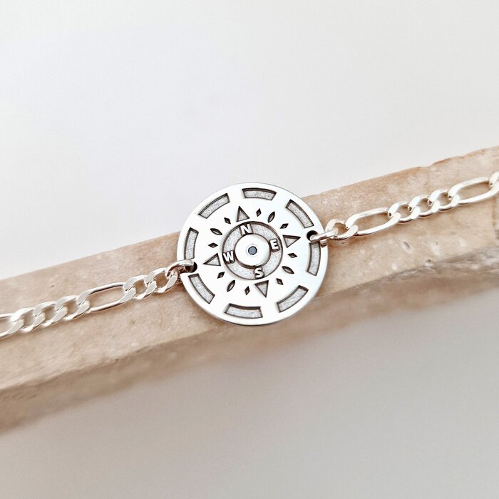 Bratara Busola Personalizata –cu Diamant Natural - Argint 925 Rodiat si bratara barbati cu lant