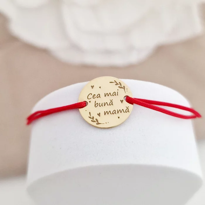 Bratara Cea mai buna mama - Argint 925 placat cu Aur Galben 18K, snur rosu