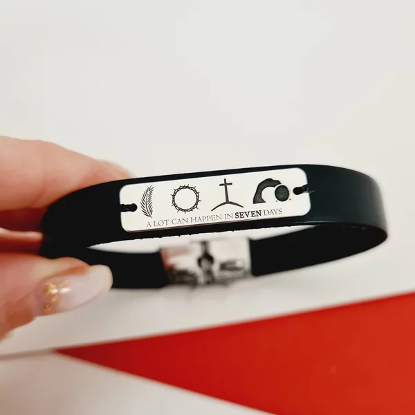 Bratara Crearea lumii in 7 zile - Bijuterie cu Har -  Placuta Argint 925 -  Piele si nchizatoare clips inox