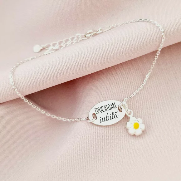 Bratara cu charm la alegere - Educatoare iubita - Pandantiv oval cu lantisor - Argint 925