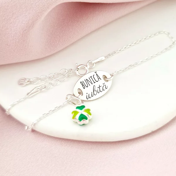 Bratara cu charm la alegere - Femeie iubita - Pandantiv oval cu lantisor - Argint 925